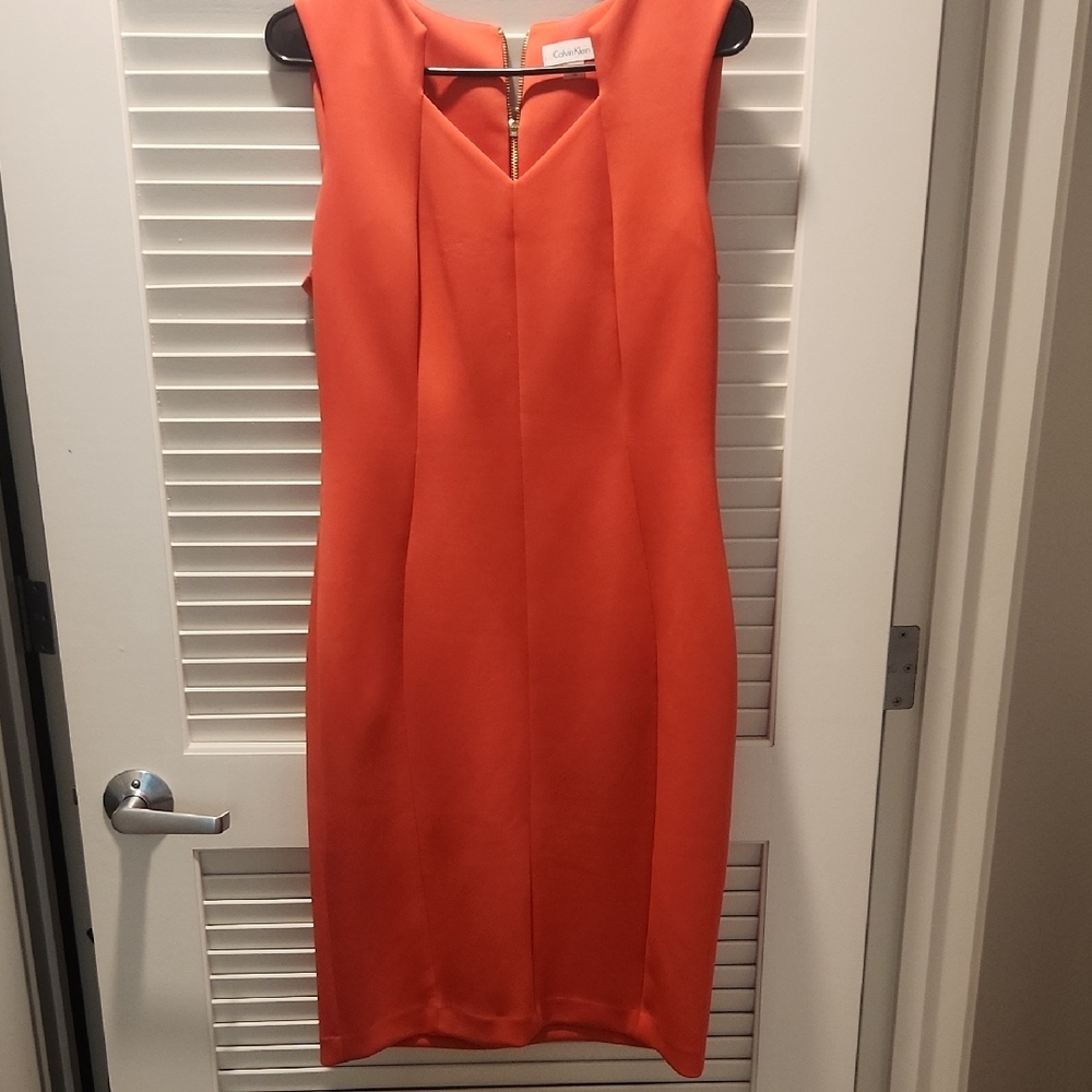 Calvin Klein Pink Sheath Midi Dress V-Neck Sleeveless Cocktail